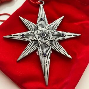 Christmas ornament Avon 2021 Starry Night pewter with storage pouch and pouch